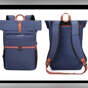 TOURIT Insulated Cooler Backpack | Dual Compartment Roll-Top Bag | Navy & Orange